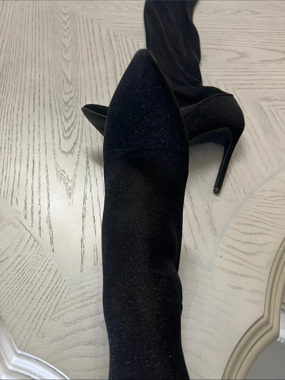 Black Over-the-Knee Stiletto Sock Boots - Women's High Heel Boots